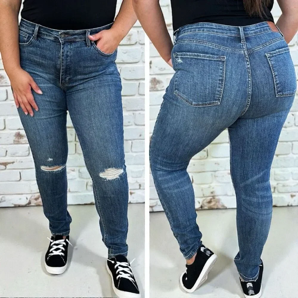 Judy Blue Mid Rise Distressed Slim Stretch Skinny Jeans Dark Wash – NWT